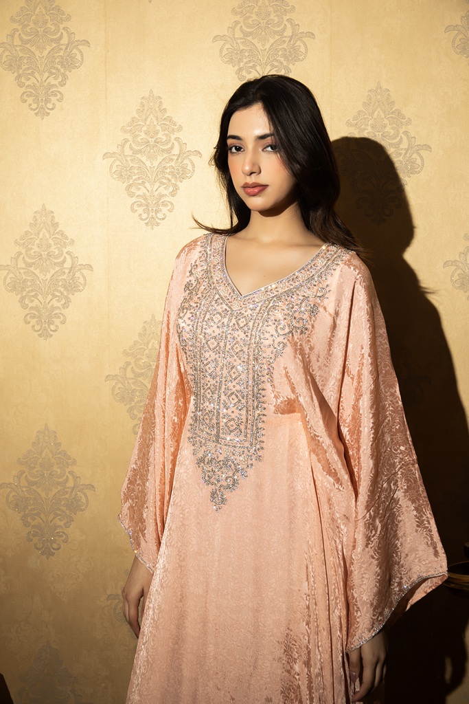 Peach Geometric Kaftan 
