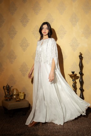 Ivory Beaded Cape Jalabiya